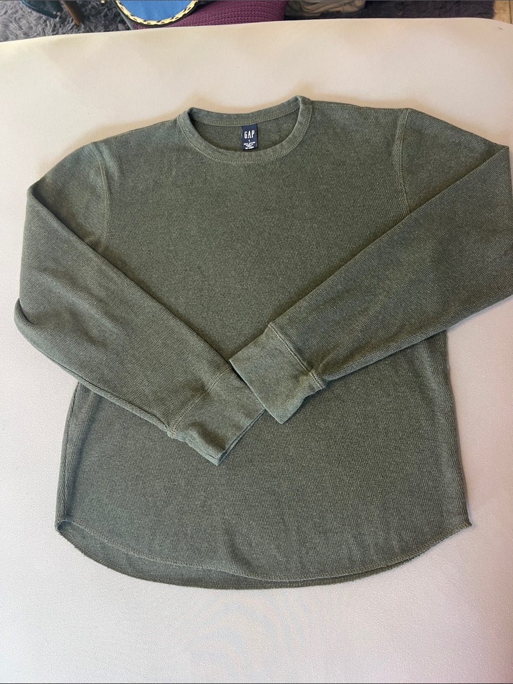 GAP Men's Olive Crewneck Thermal Knit Sweater
